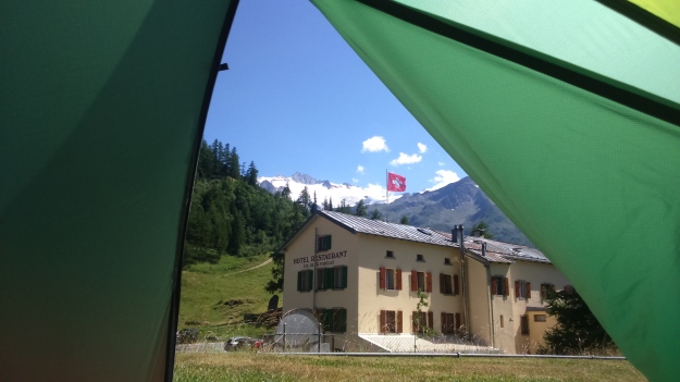 Swiss camping on the terrace at Hotel du Col de la Forclaz